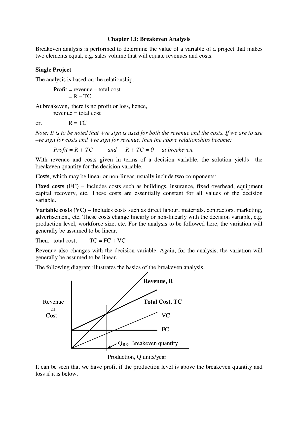 FAM-Ch - Break Even Analysis - Chapter 13: Breakeven Analysis Breakeven ...