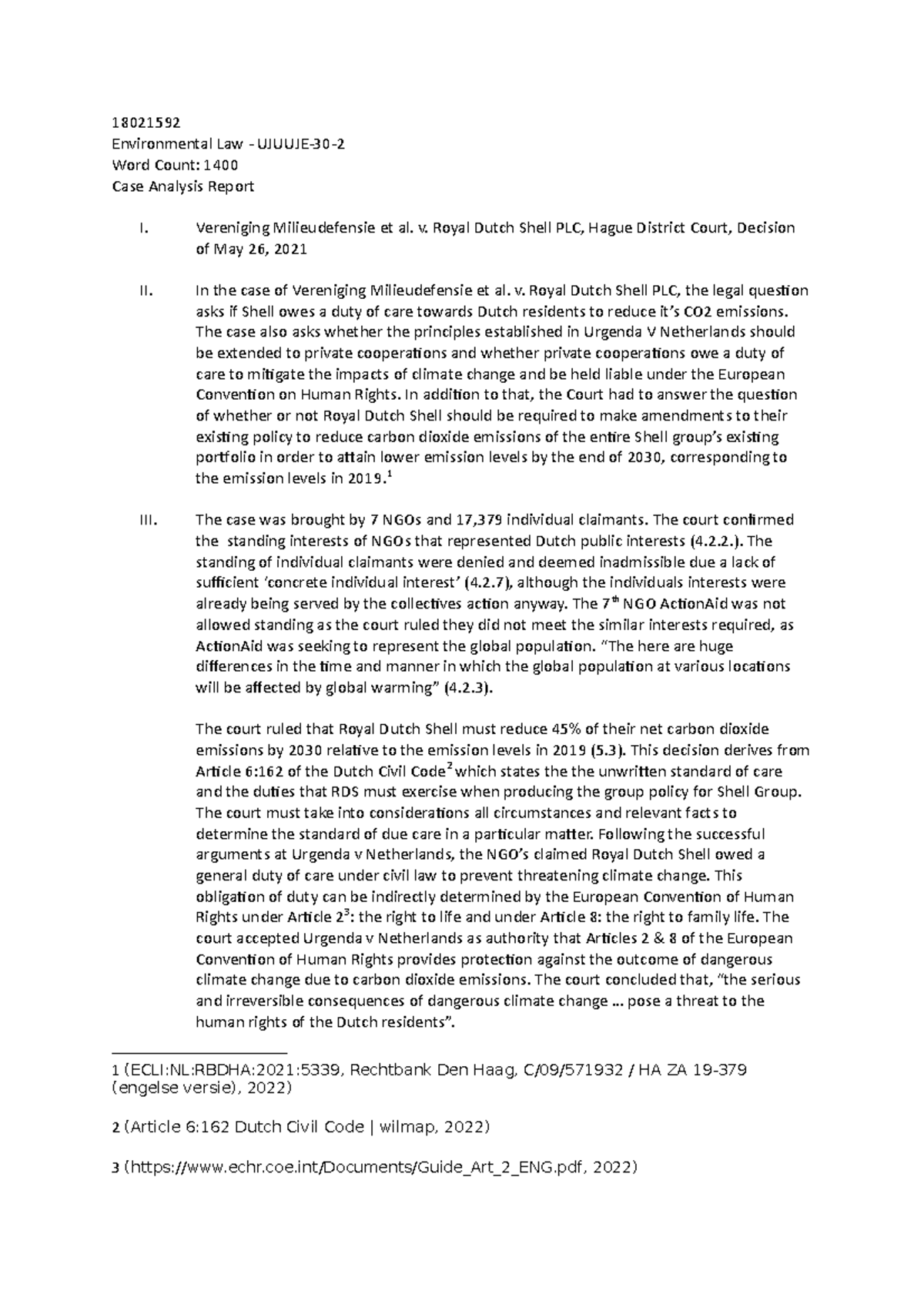 Enviromental Law - Case Analysis - 18021592 Environmental Law - UJUUJE ...