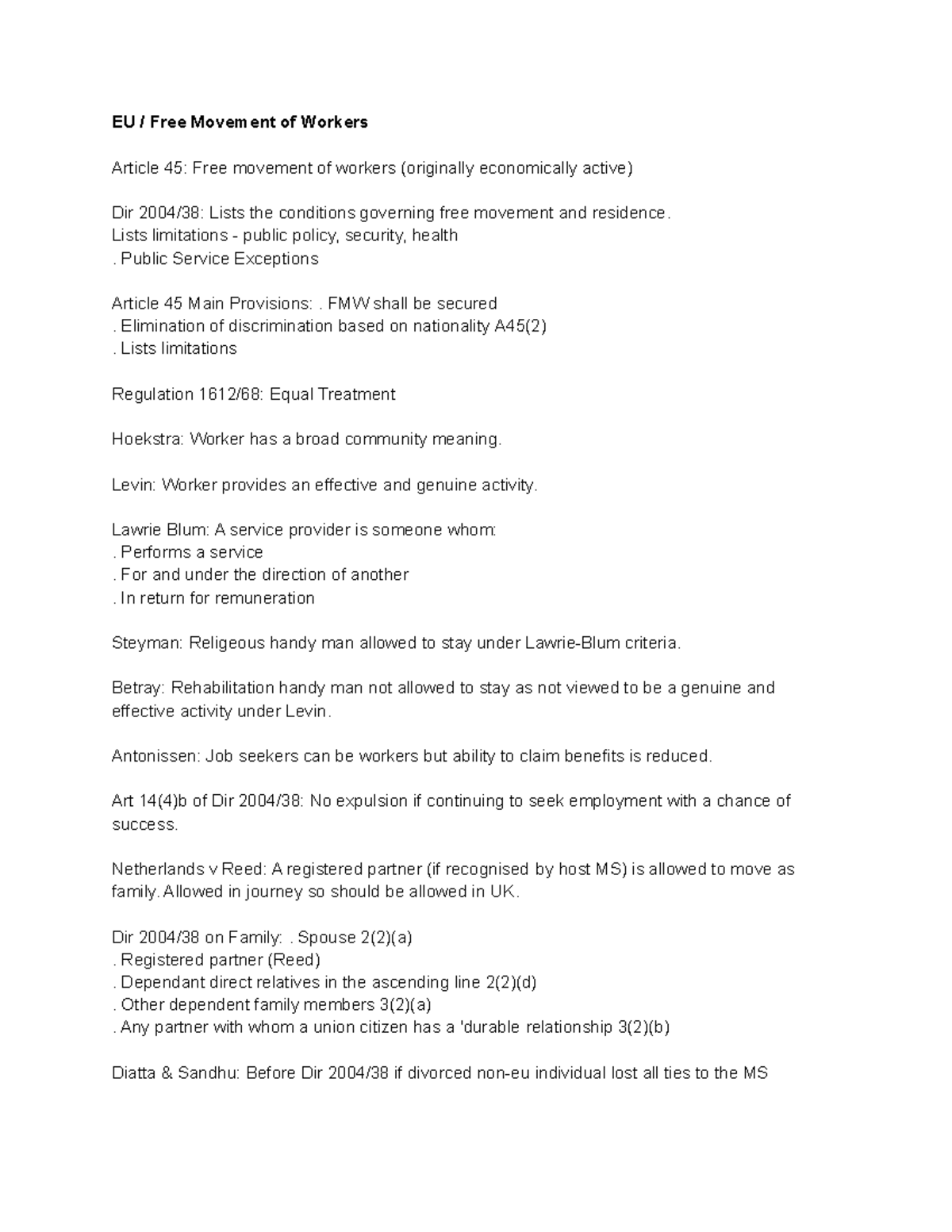 EU Free Movement of Workers - EU / Free Movement of Workers Article 45 ...