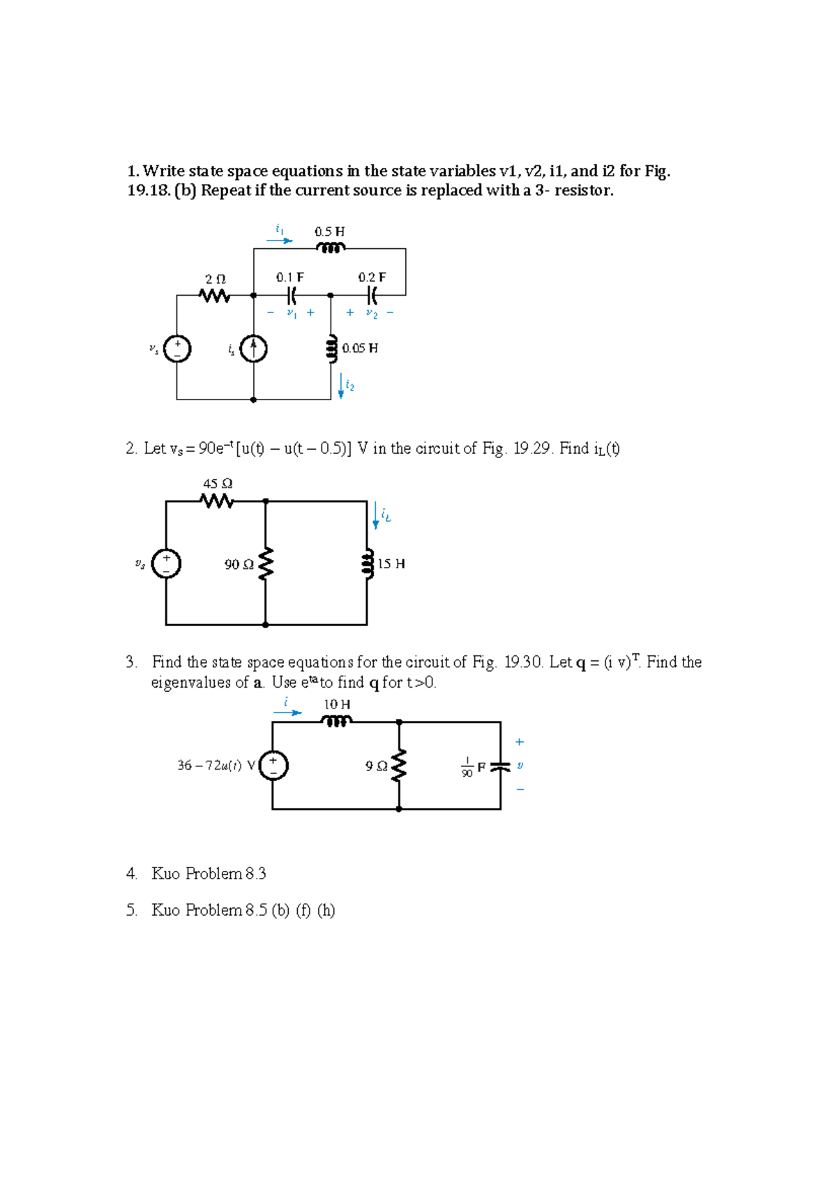 Tutorial 7 - Write state space equations in the state variables v1, v2 ...