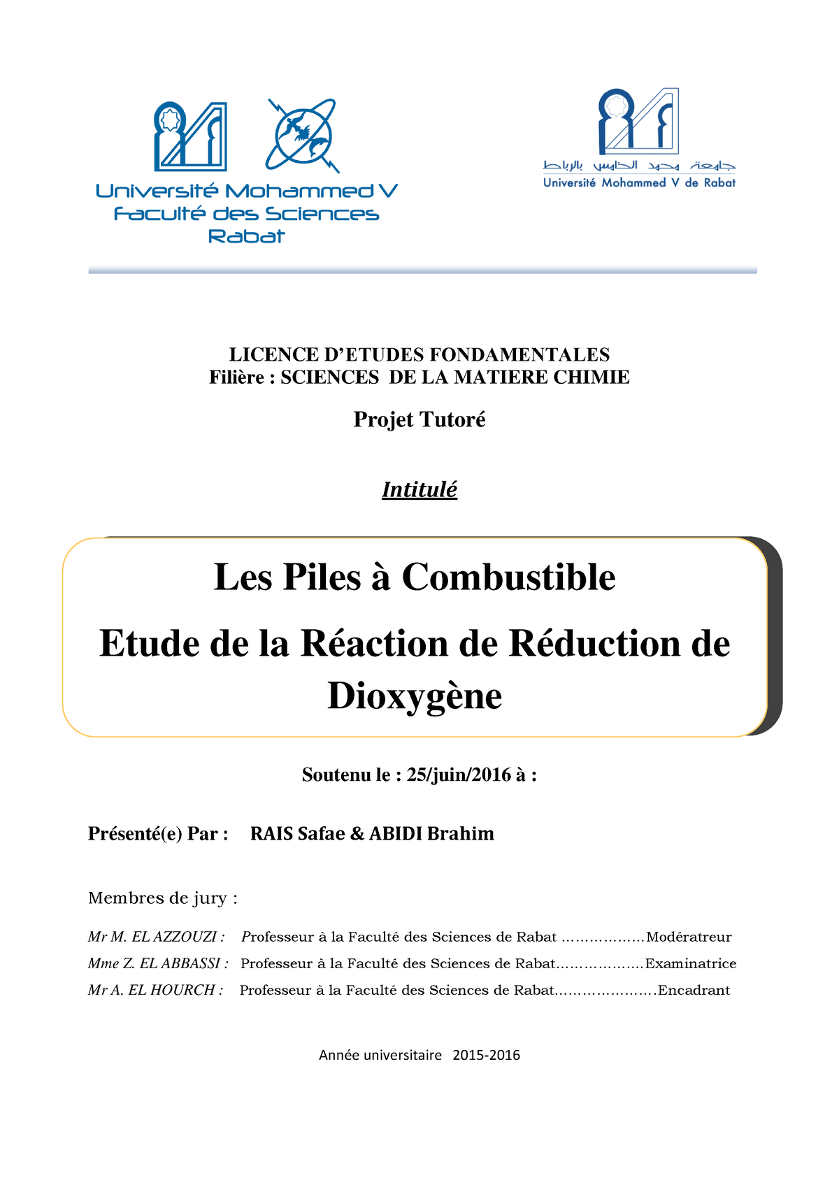 SDIC-PL0452 - PFE Chimie - ####### LICENCE D’ETUDES FONDAMENTALES ...