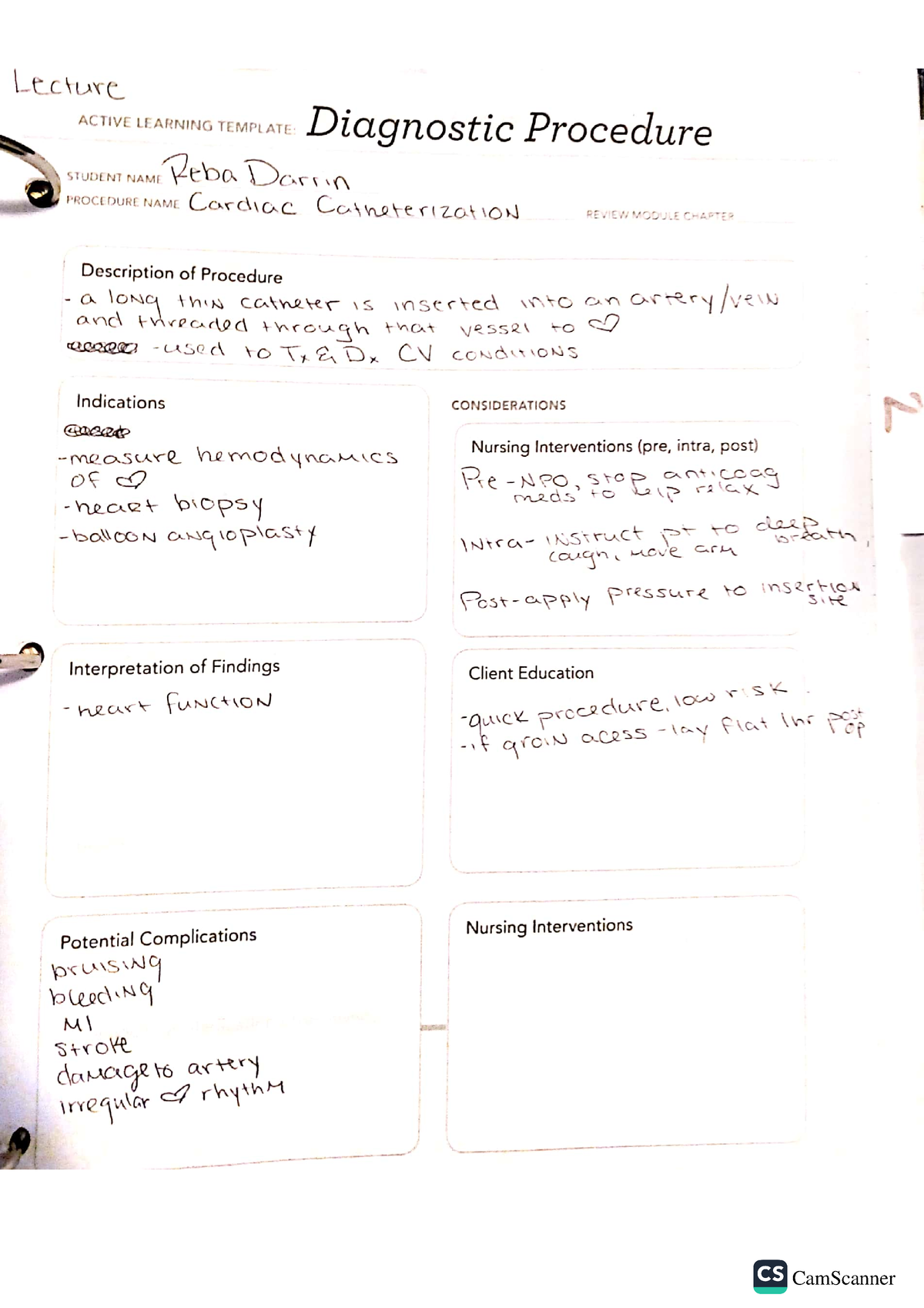 Ati Template Cardiac Catherization - NUR 202 - CamScanner - Studocu