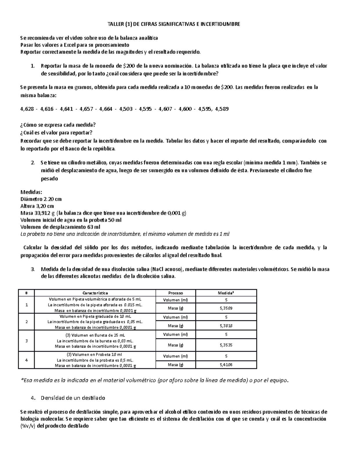 Taller de medidas - Cifras significativas - TALLER (1) DE CIFRAS ...