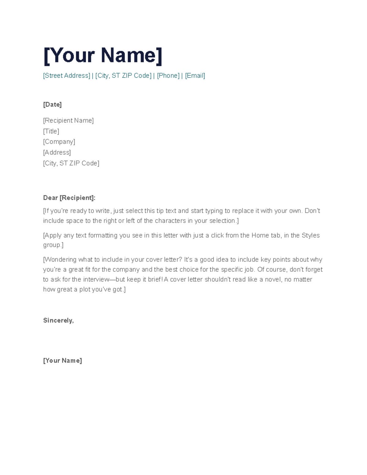 Letter template - [Your Name] [Street Address] | [City, ST ZIP Code ...