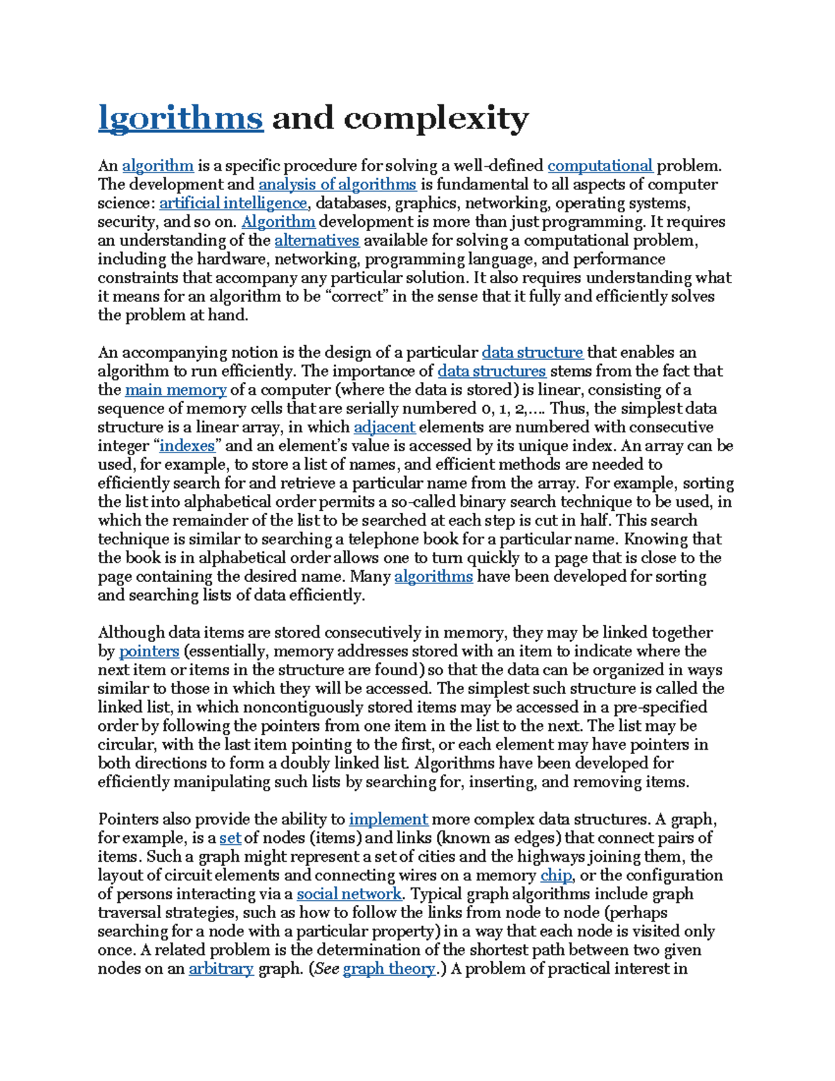C16 - lgorithms and complexity An algorithm is a specific procedure for ...