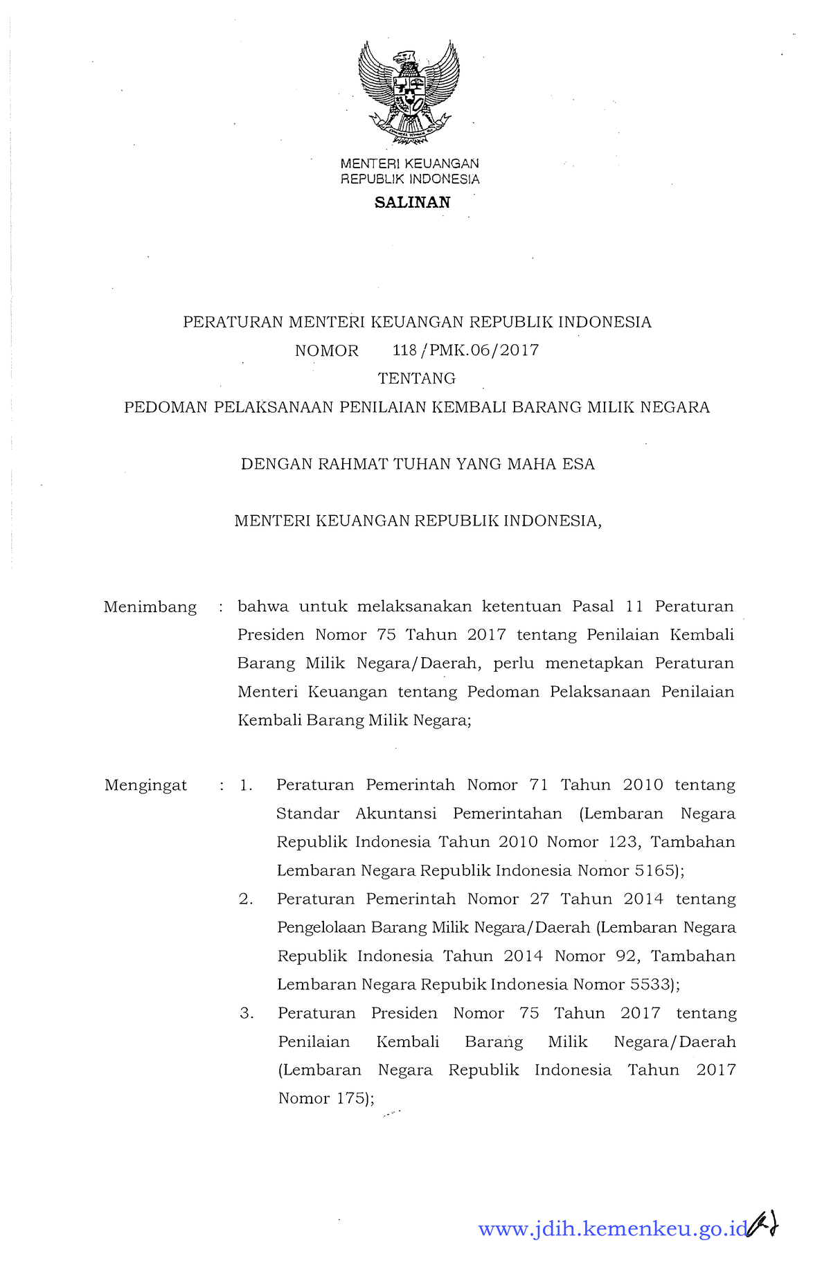 118 PMK - Ksjshshdhbd - MENTER!KEUANGAN REPUBLIK INDONESIA SALINAN ...