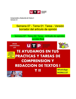 Comprensión Y Redacción De Textos II - 100000N04I - UTP - Studocu