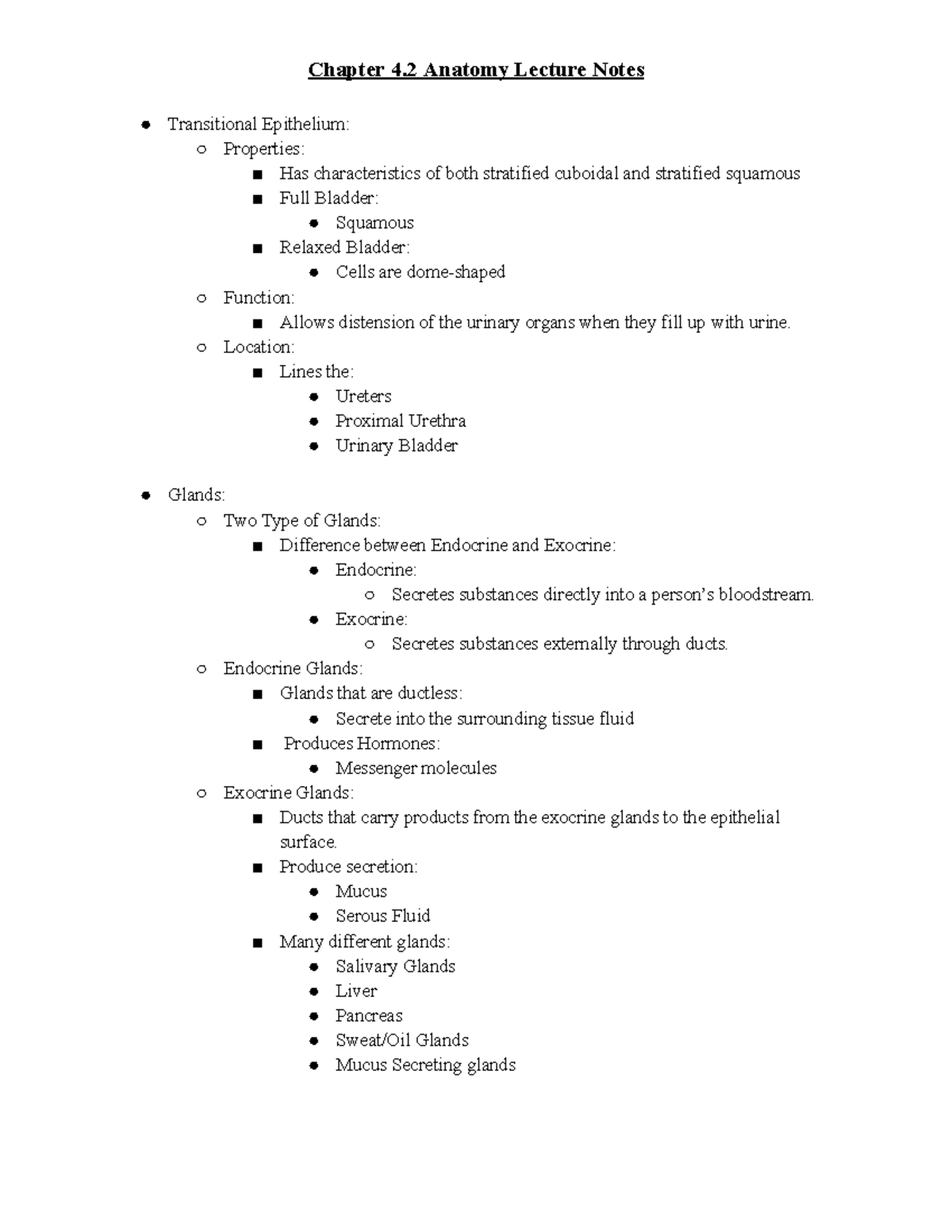 Chapter 4.2 Anatomy Lecture Notes - Transitional Epithelium: Properties ...