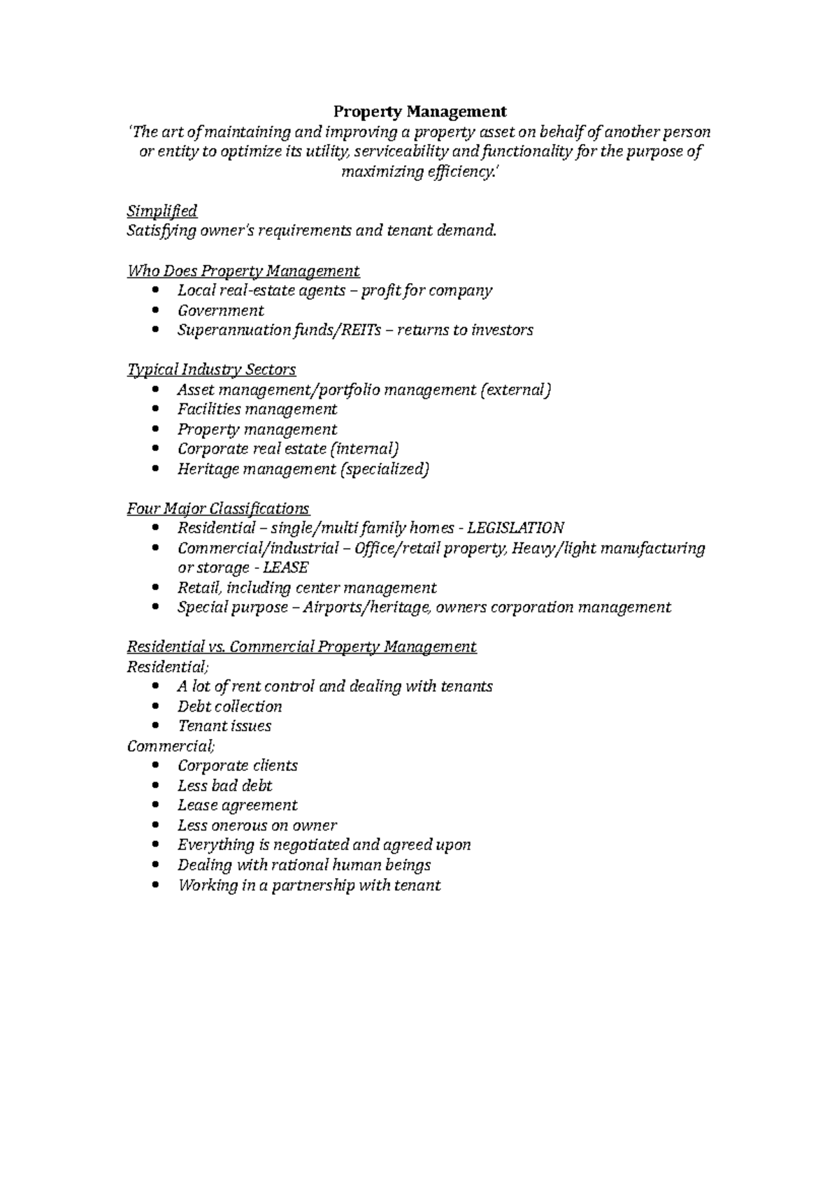 Lecture Notes Lecture 11 Property Management Property Management Lecture Notes Lecture 11 Property Management Property Management