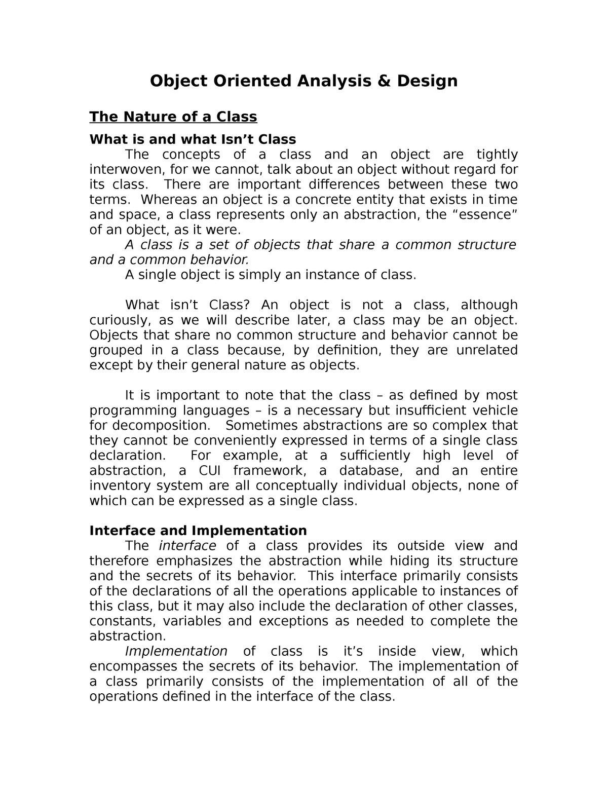 Notes II - Ooad - Object Oriented Analysis & Design The Nature Of A ...