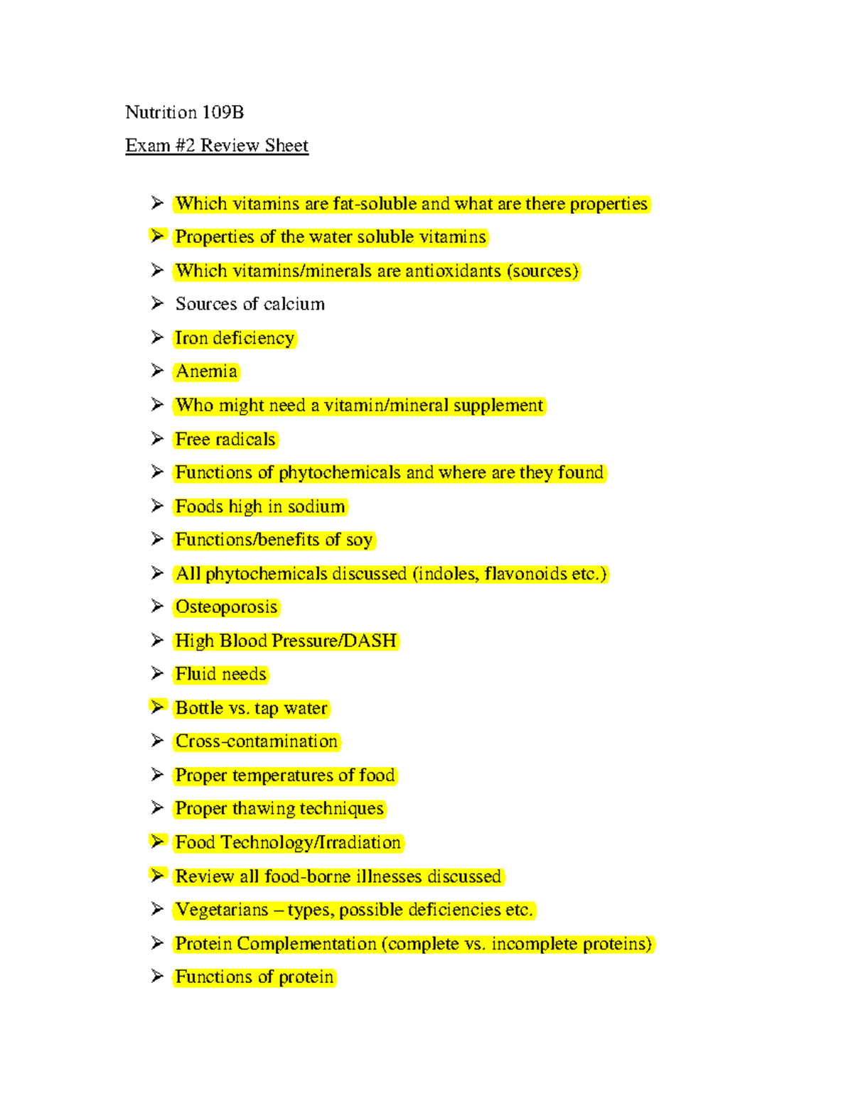 Exam 2 Review Sheet 109B - Warning: Popup Annotation Has A Missing Or ...