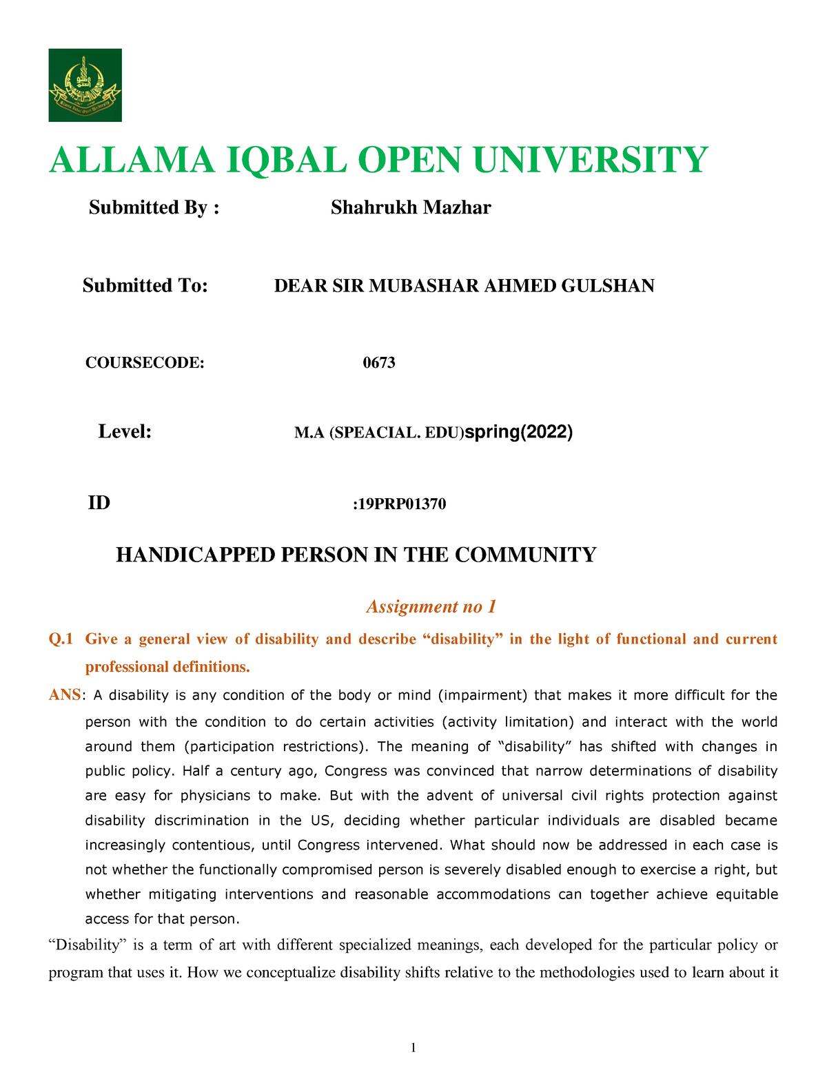 assignment of allama iqbal open university