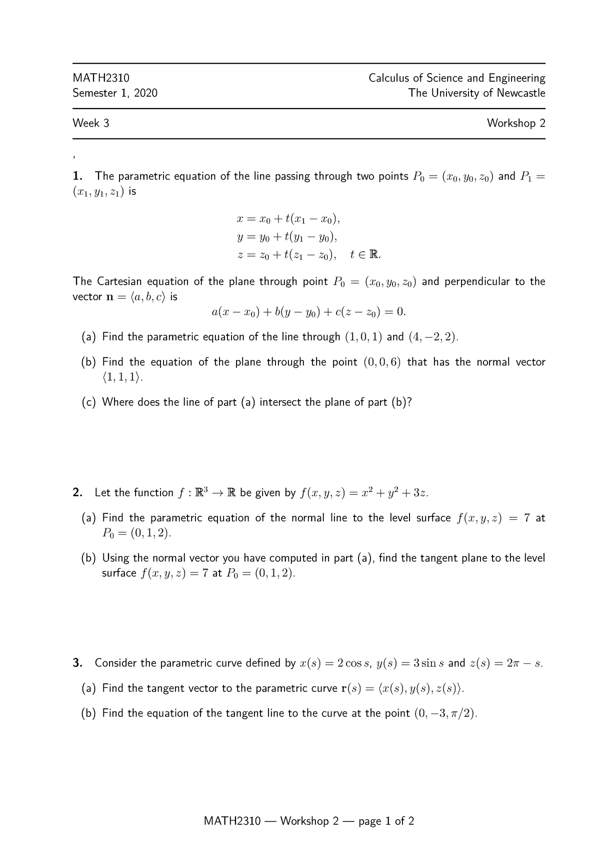 Workshop 02 - Lecture Notes 2 - MATH2310 Calculus Of Science And ...