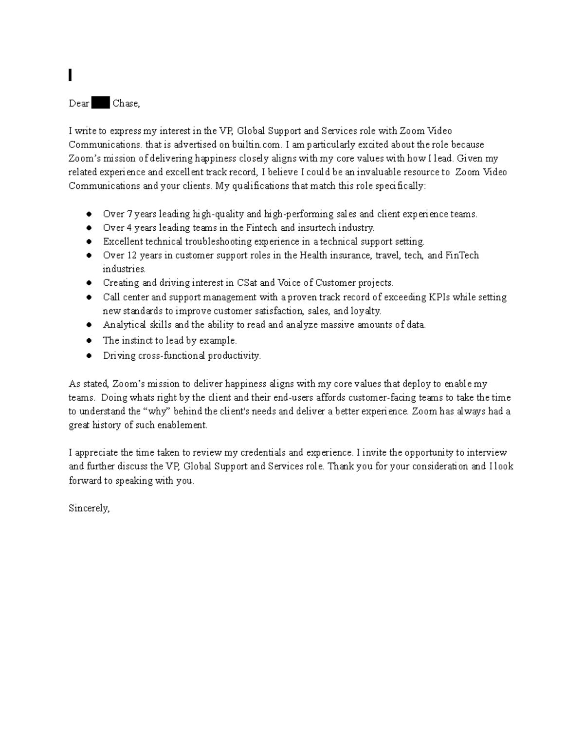 C716 Task 1 Cover Letter - Dear Erin Chase, I Write To Express My ...