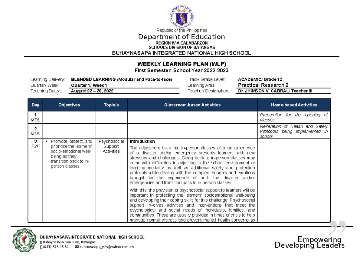 WLP Q1 Week 1 - Practical Research 2 - Department of Education REGION ...