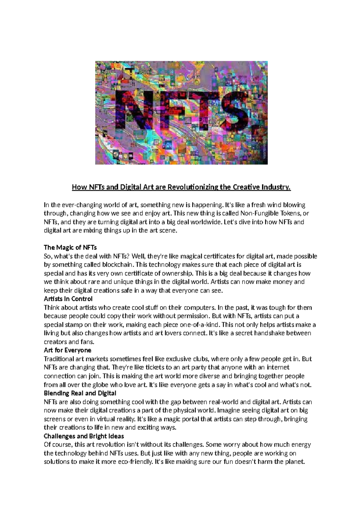 NFTs and Digital Art - In the ever-changing world of art, something new ...
