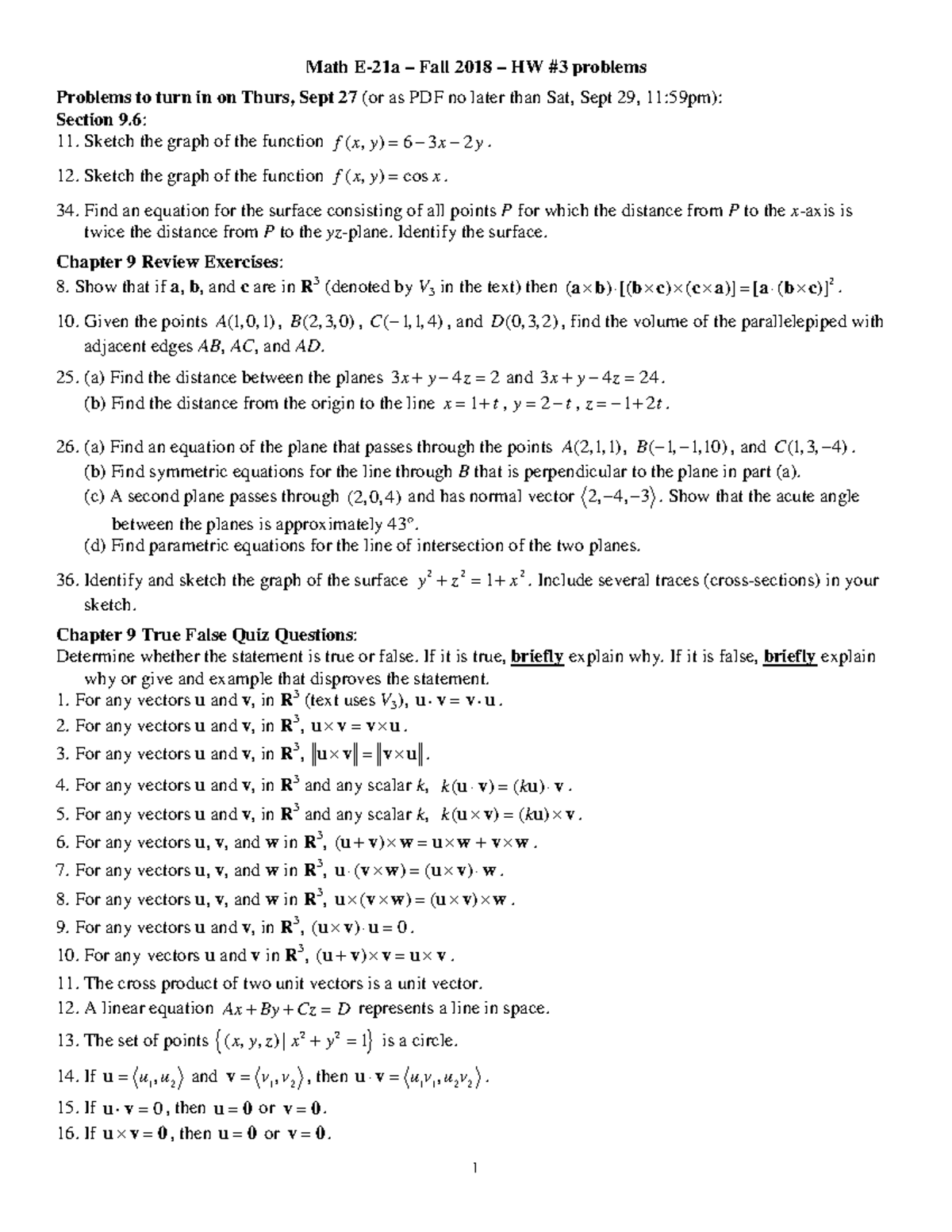 HW3-2018 - Just one ranodm math assignment with some questions - 1 Math ...