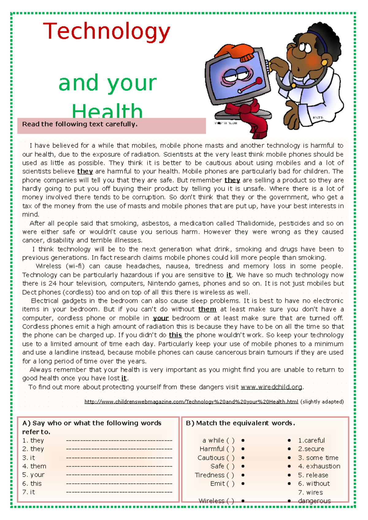 Btechnology-and-your-health-reading-comprehension-exercises 5560 ...