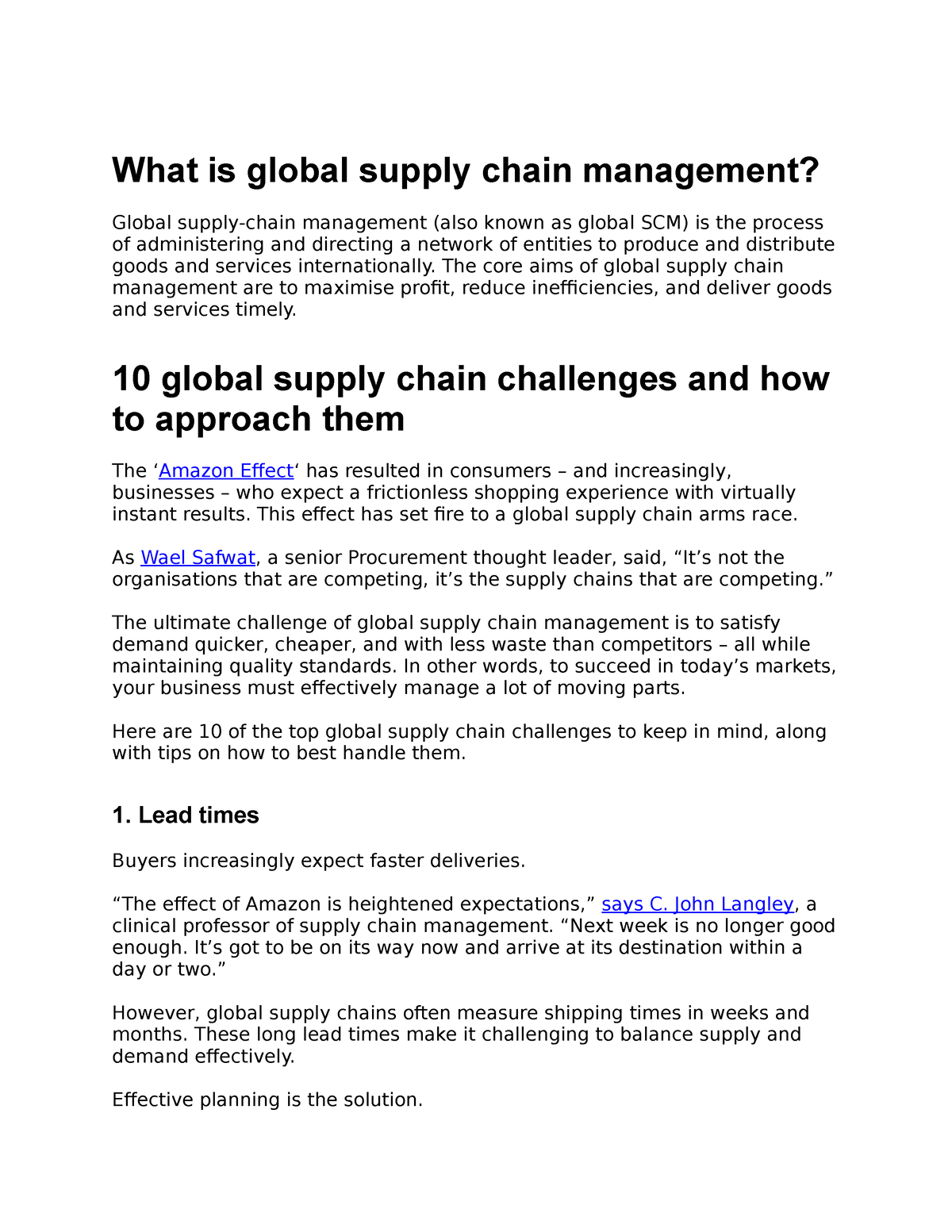 Issues in global supply chain management What is global supply chain