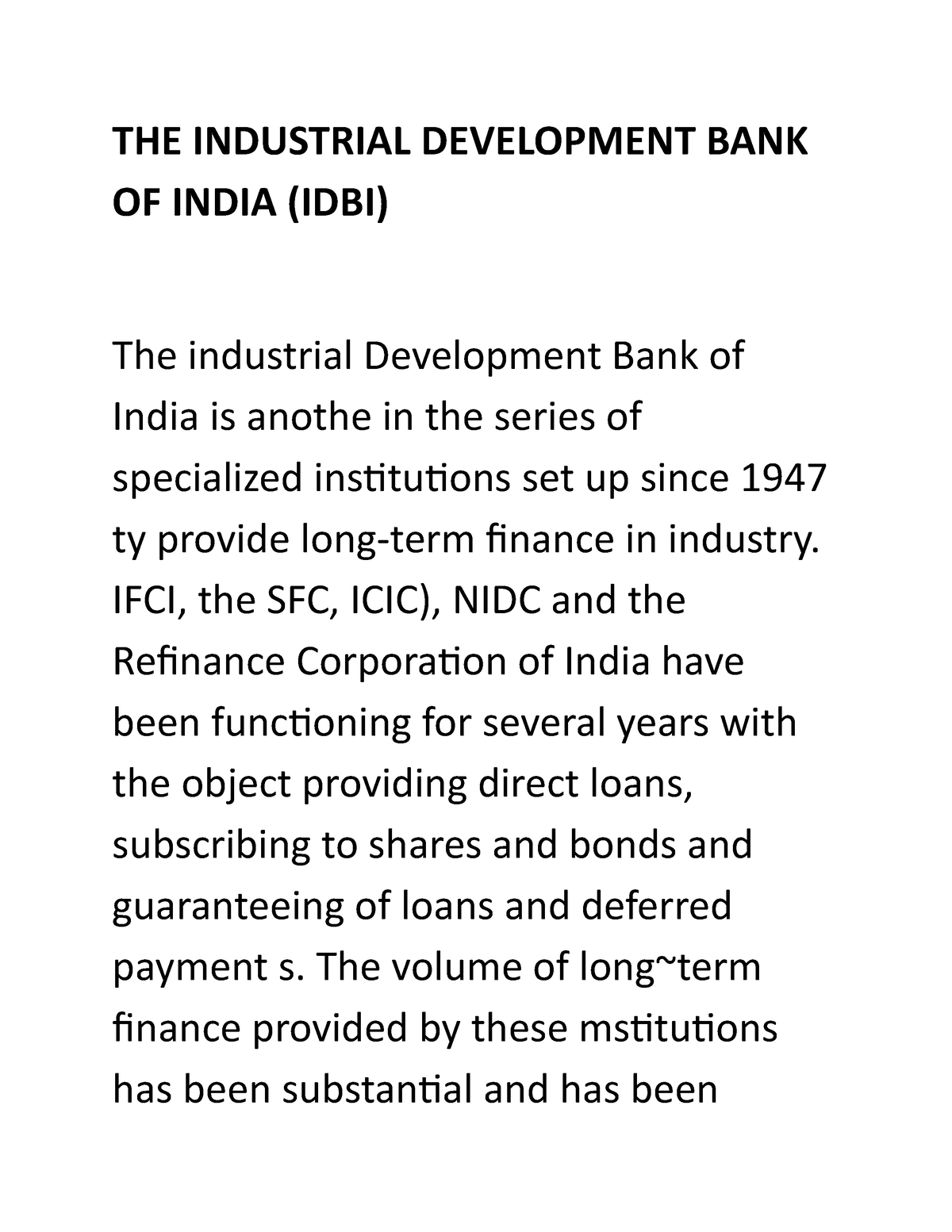 essay on development bank of india