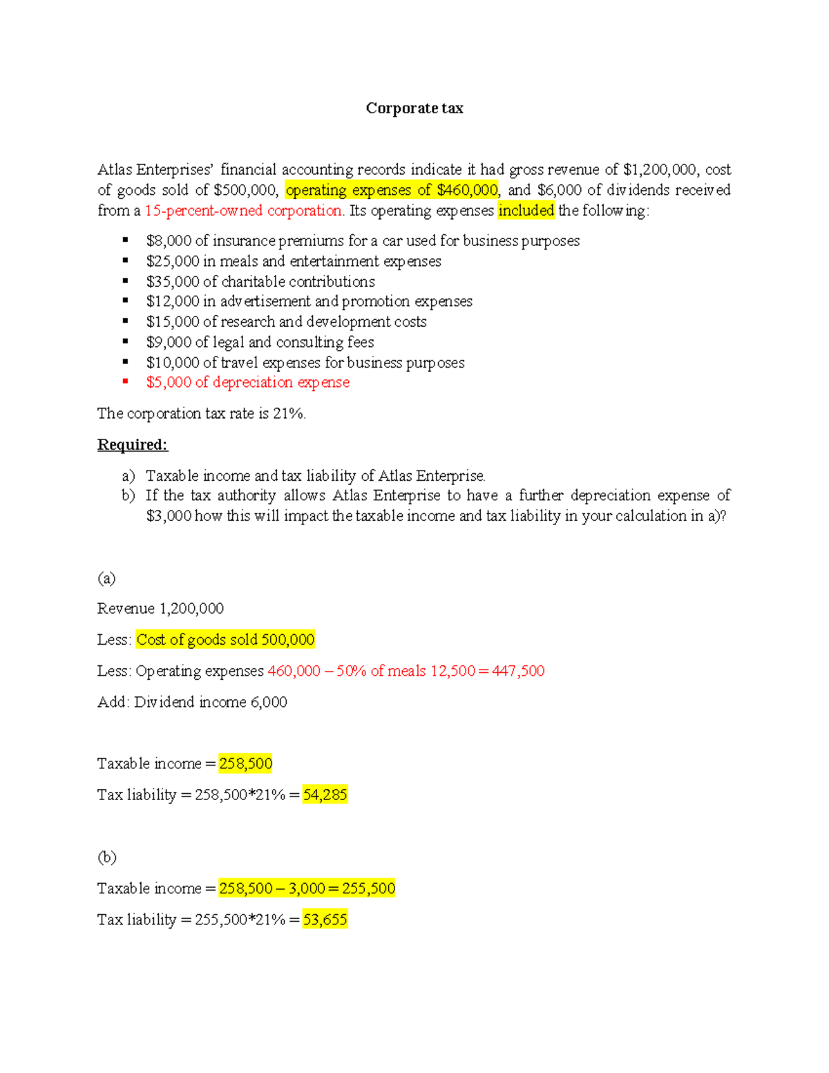 Week14 Corporate Tax Practice Question Solution - Corporate tax Atlas ...