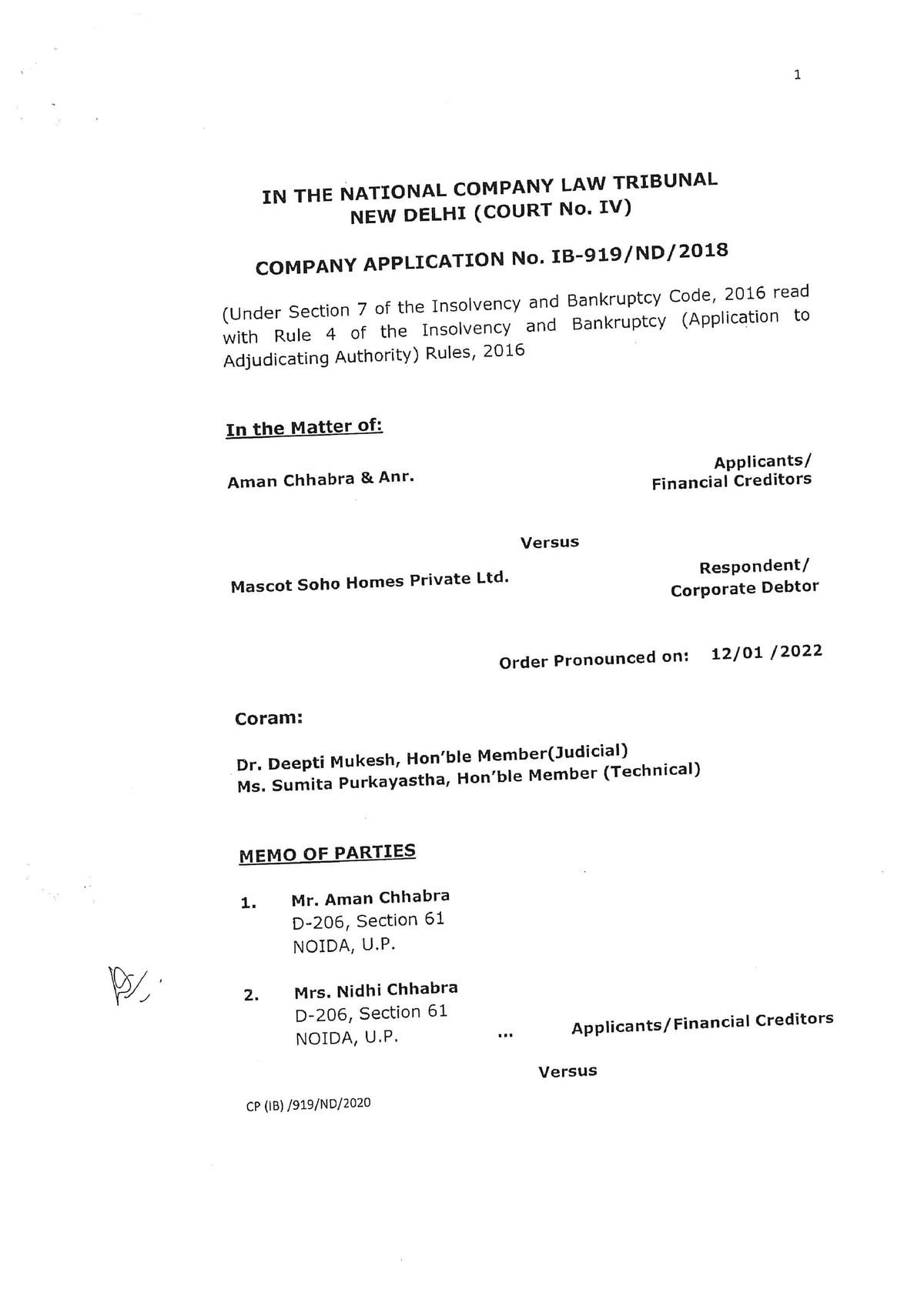 Mascot NCLT Order - DRAFT FORMAT AND STUDT MATERIAL OF THE TRIBUNAL ...