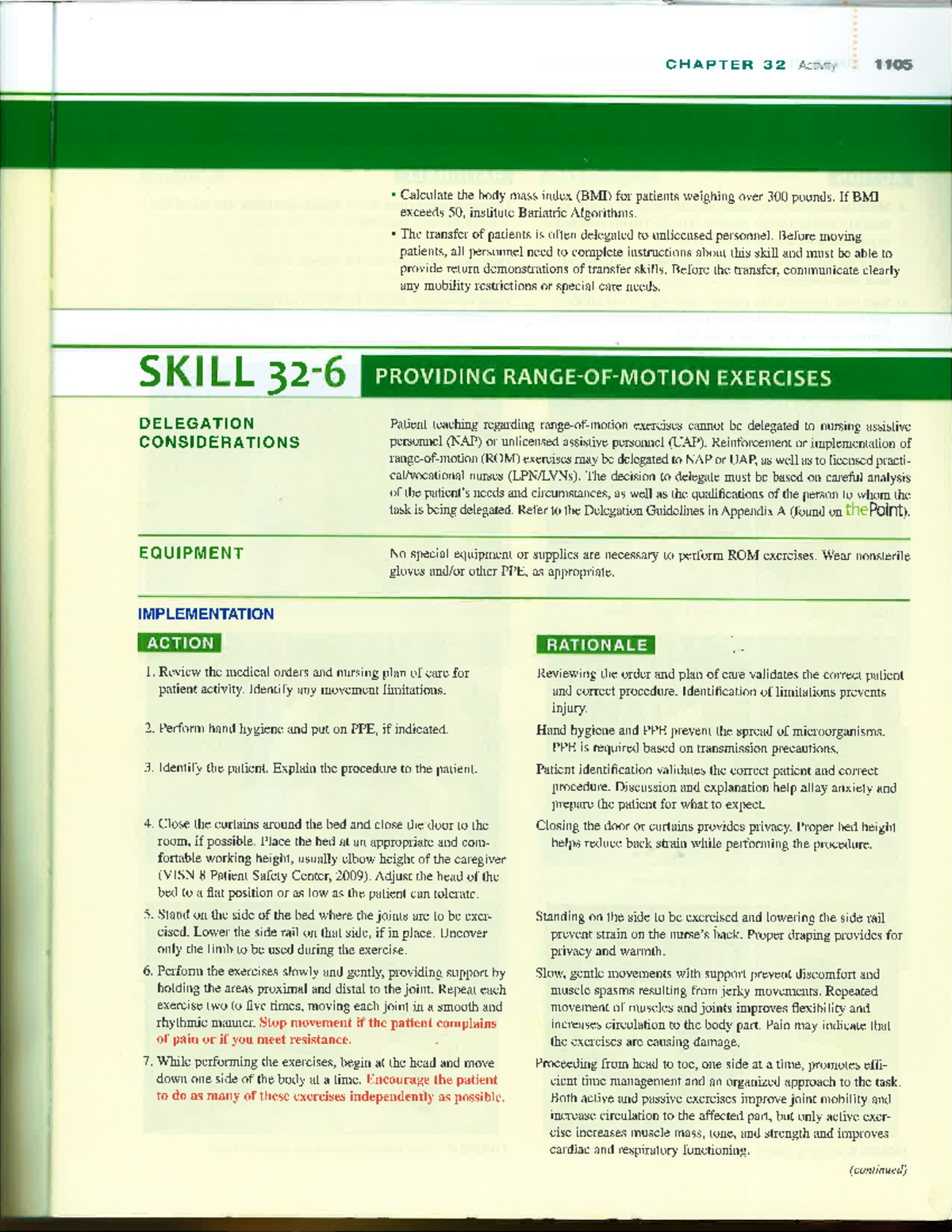 Skill Checklist for Passive and Active Range of Motion exercises NUR