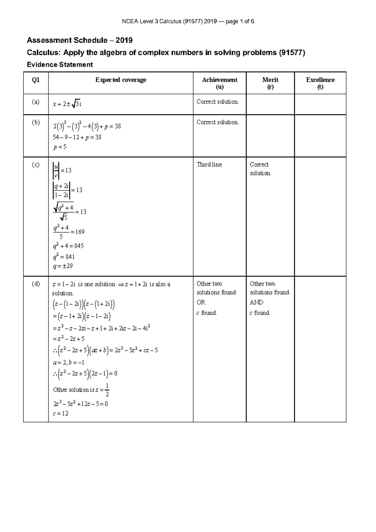 91577-ass-2019 - sss - Assessment Schedule – 2019 Calculus: Apply the ...