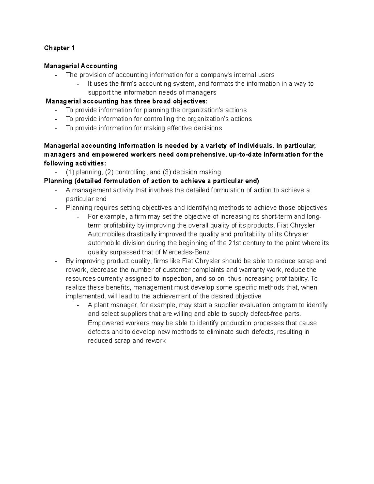 ACC 406 Lecture Notes - Chapter 1 Managerial Accounting - The provision ...