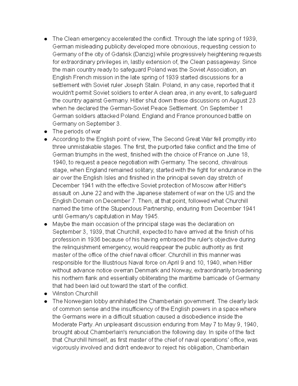 Britain in WW2 Lecture notes from class The Clean emergency accelerated the conflict