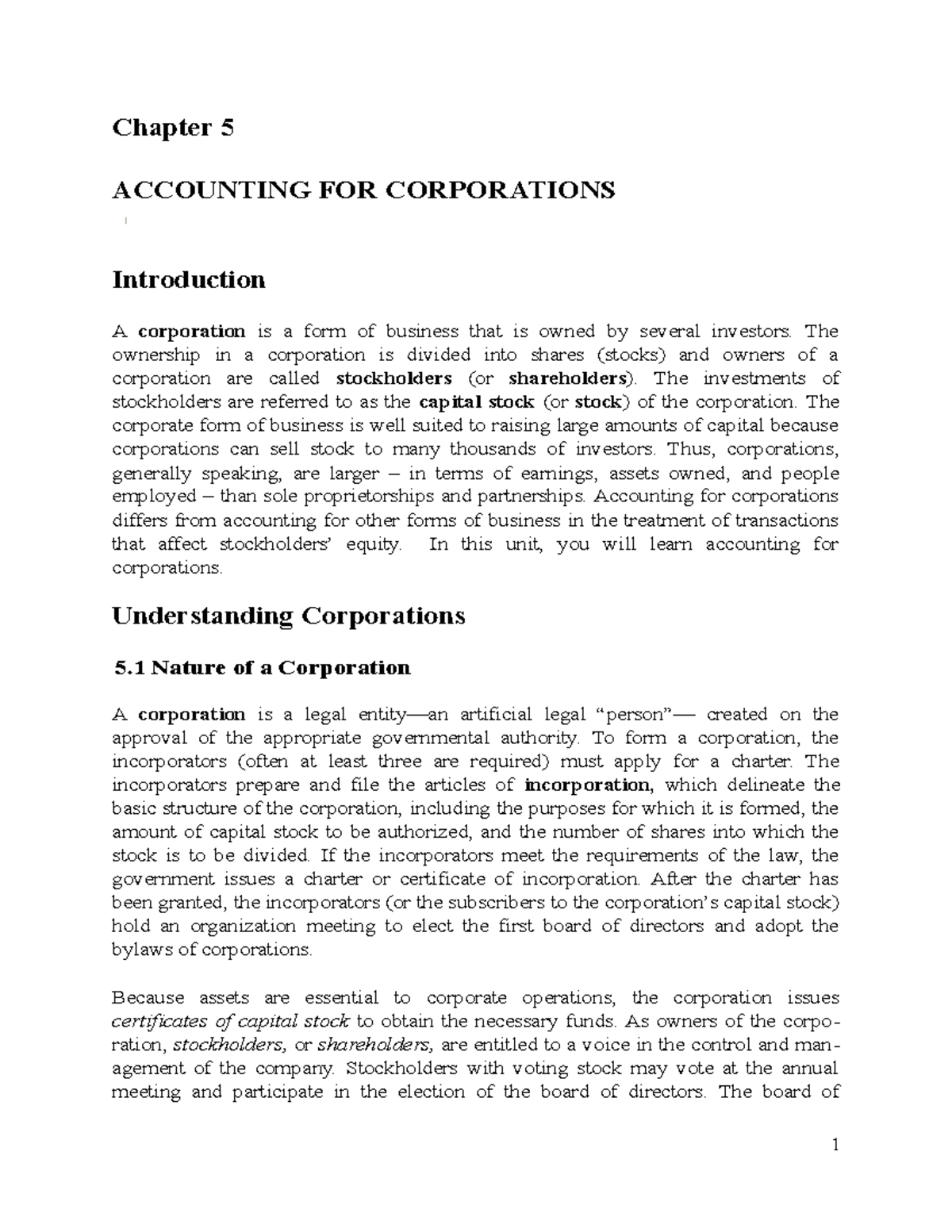 Accounting II - Chapter 5, Accounting for Corporation - Chapter 5 ...