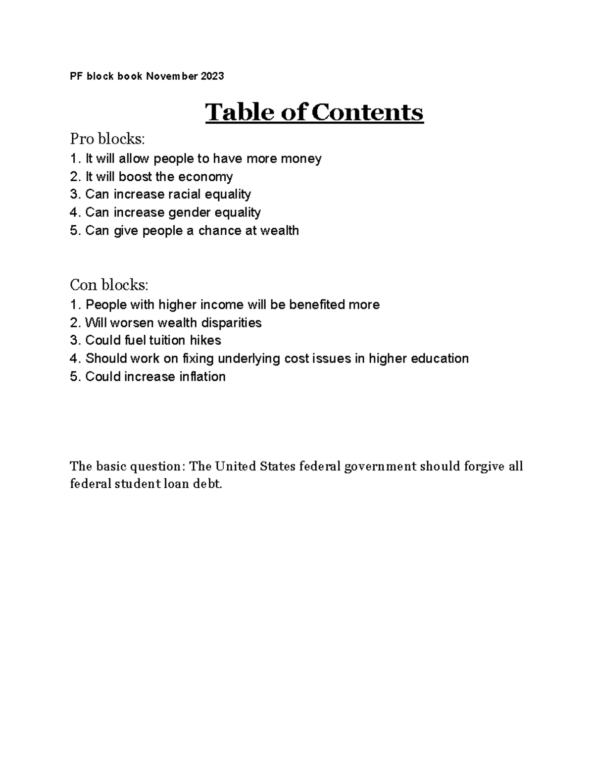 Block Book Example - PF block book November 2023 Table of Contents Pro ...