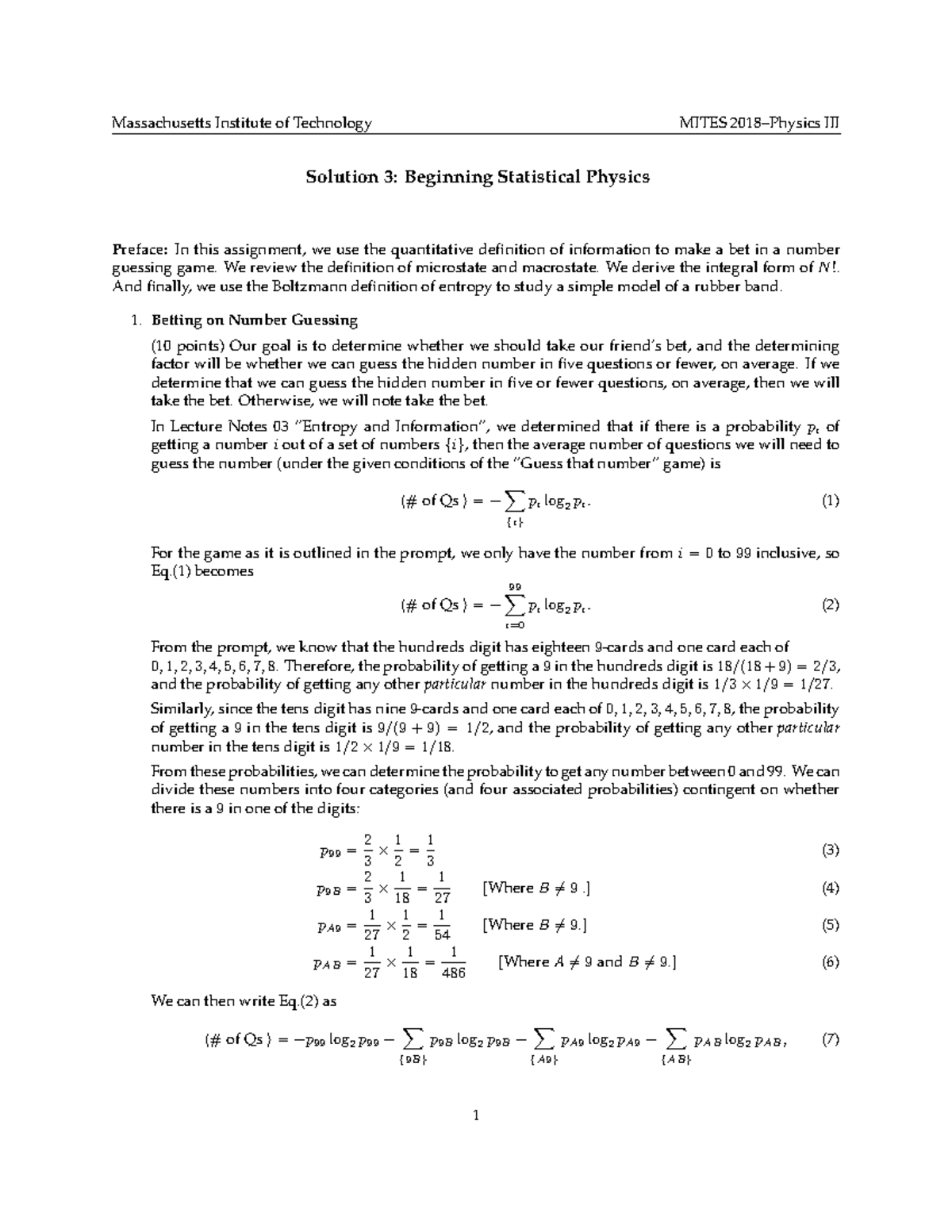 Problem Set 7 soltuion - QUESTION PAPER - Massachusetts Institute of ...