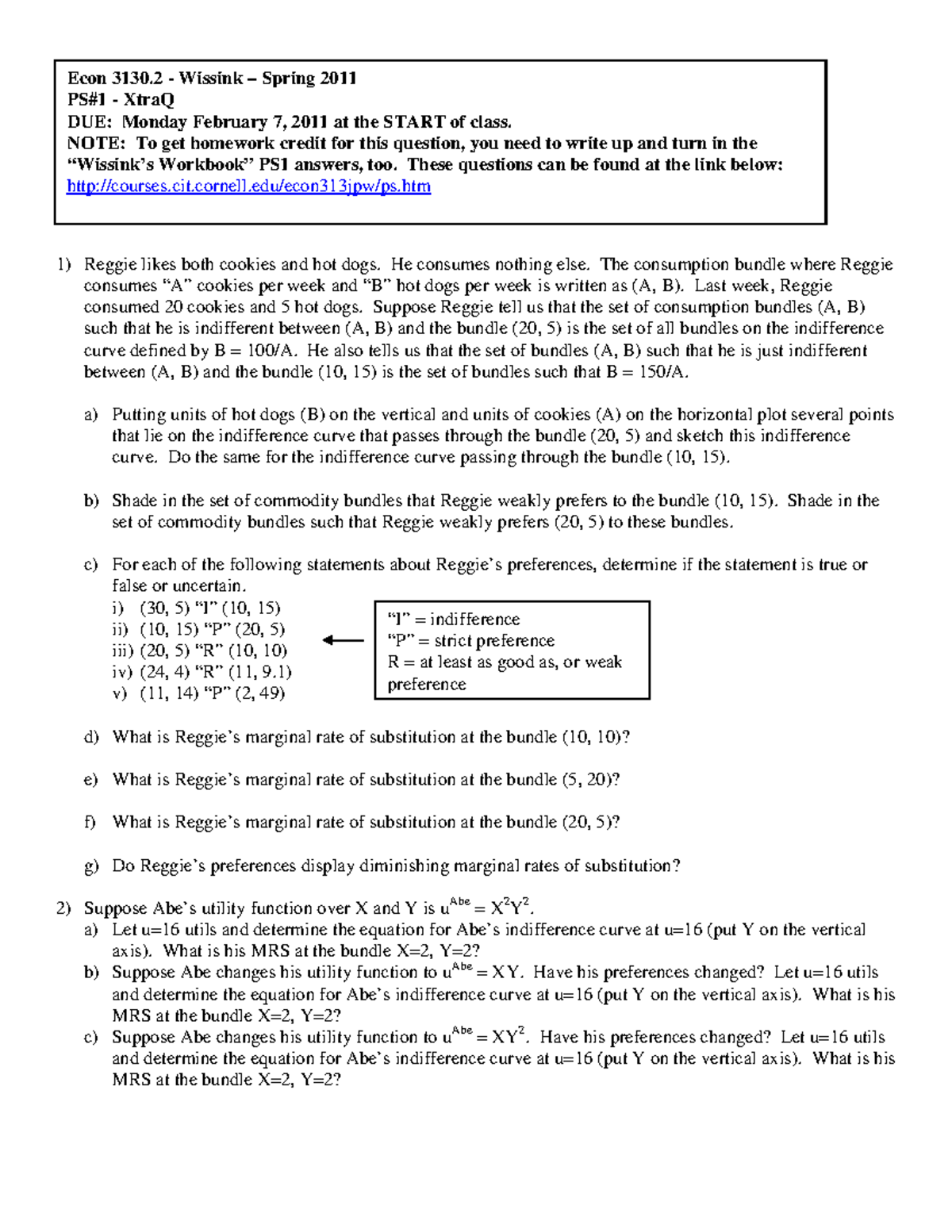 Seminar assignments - Problem set extra questions 1 - Econ 3130 Wissink ...