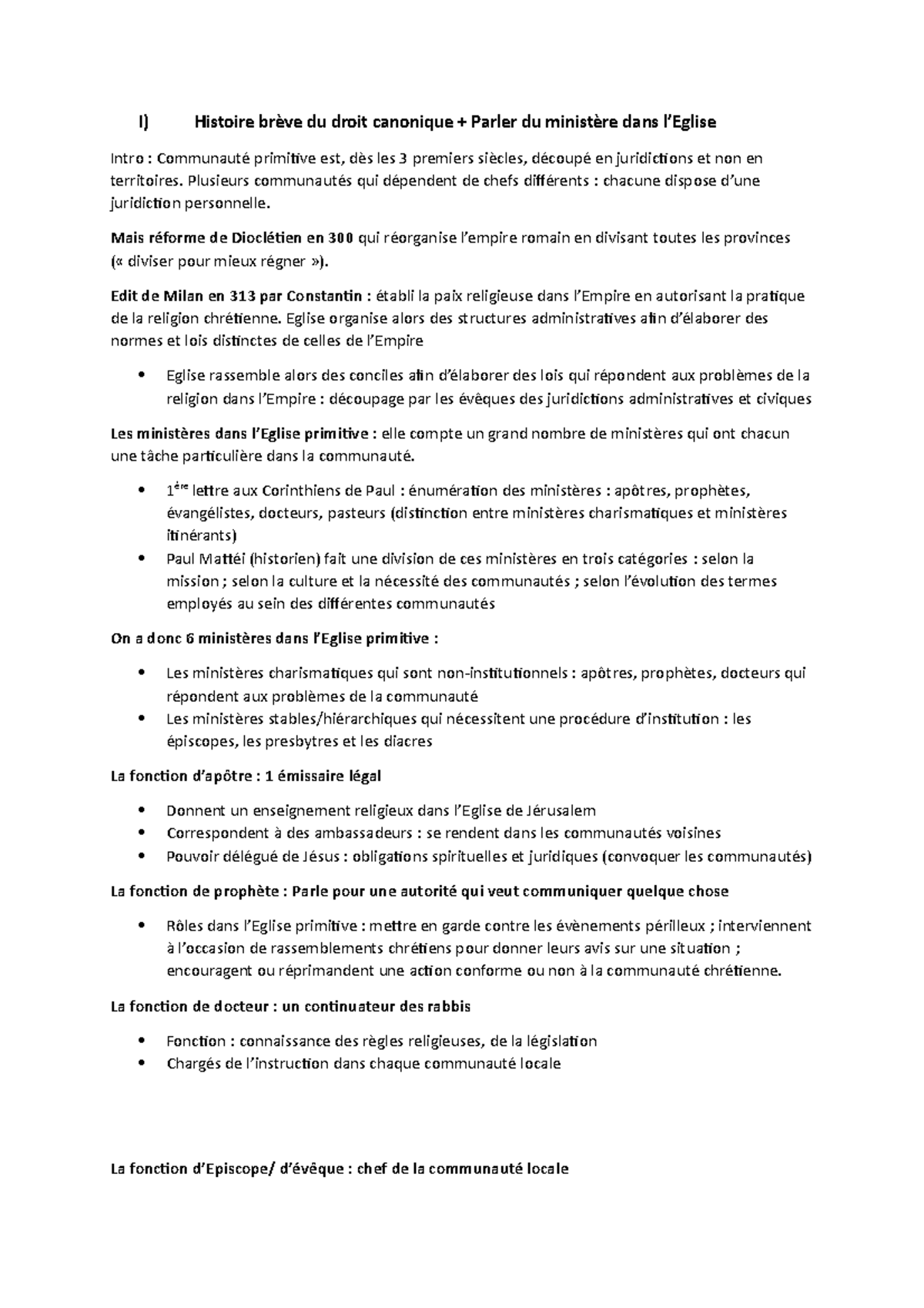 VRAI Fiches Droit Canonique - I) Histoire brève du droit canonique ...