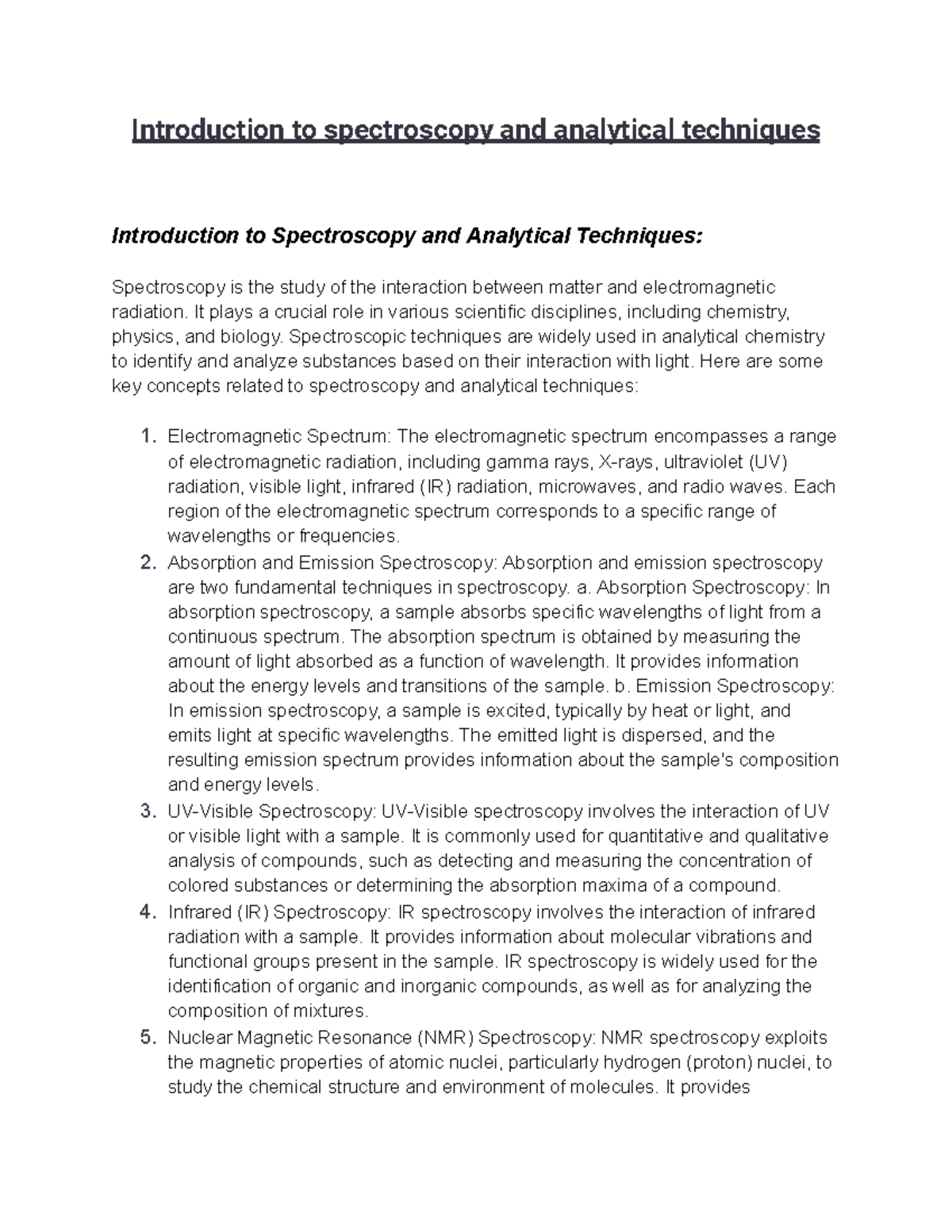 Introduction to spectroscopy and analytical techniques - Introduction ...