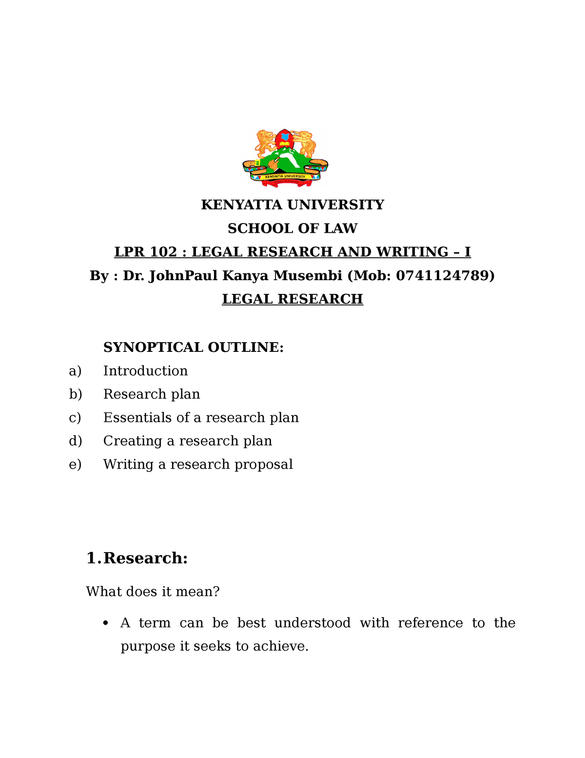 legal research and writing notes kenya