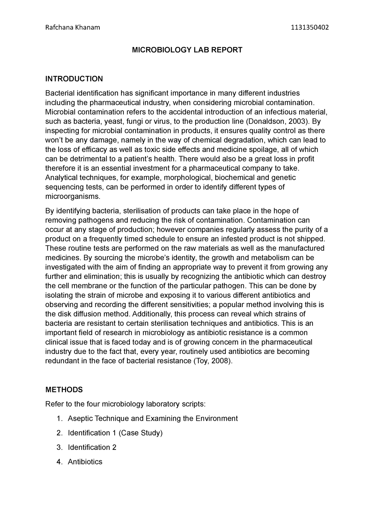 Microbiology LAB Report MICROBIOLOGY LAB REPORT INTRODUCTION 