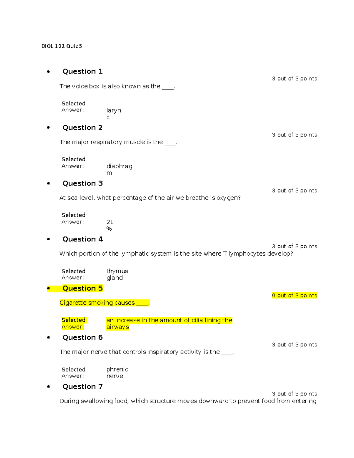 BIOL 102 Quiz 5 - Chapter 5 quiz and answers - BIOL 102 Quiz 5 Question ...