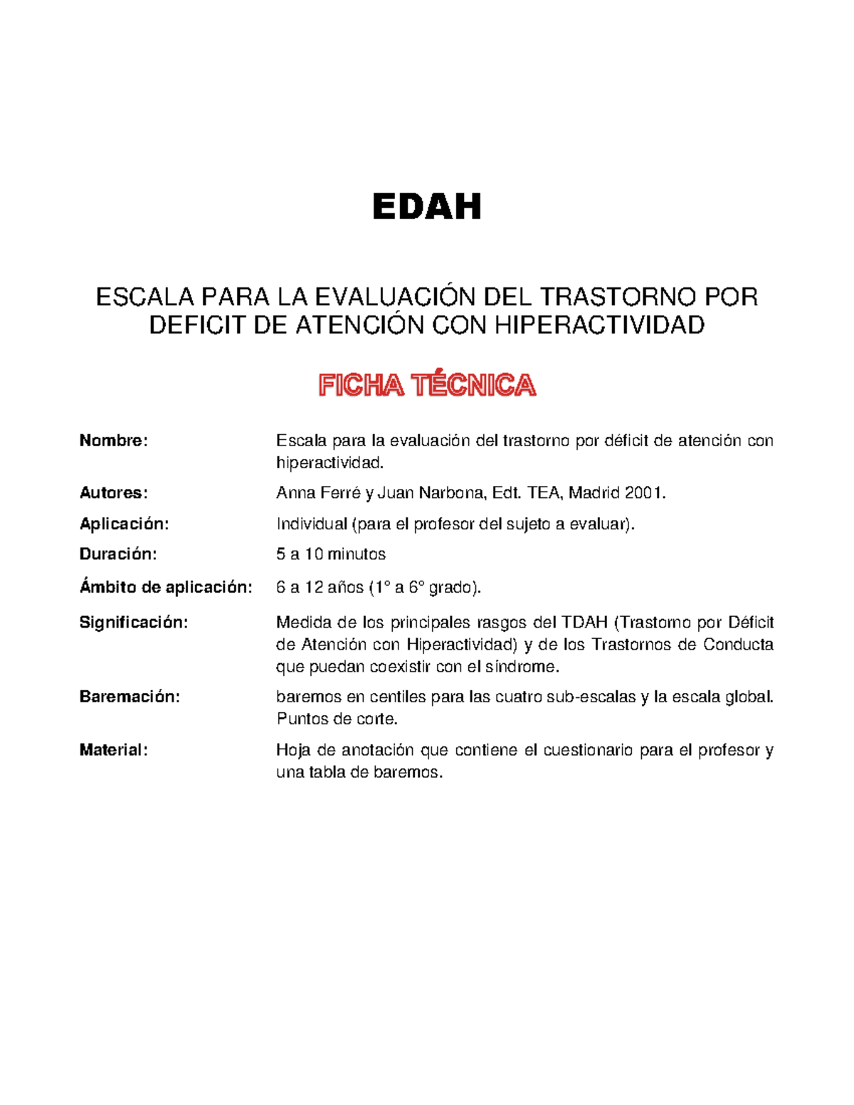 Edah Escala Para La Evaluacion Del Trast Edah Escala Para La EvaluaciÓn Del Trastorno Por 6562