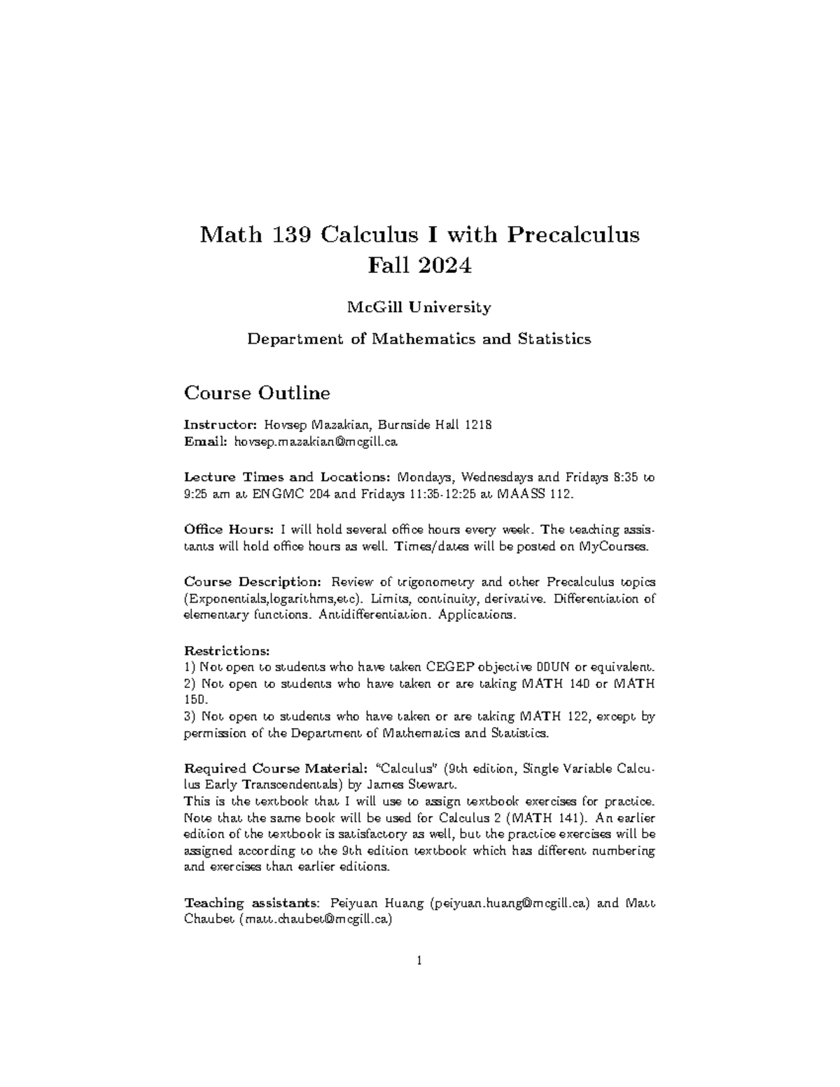 Math 139 Syl+NOT - syllabus - Math 139 Calculus I with Precalculus Fall ...