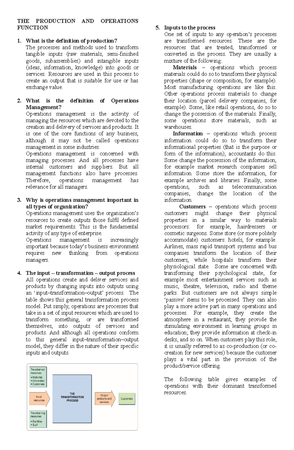 Operation Management- Module 1 (THE PRODUCTION AND OPERATIONS FUNCTION ...