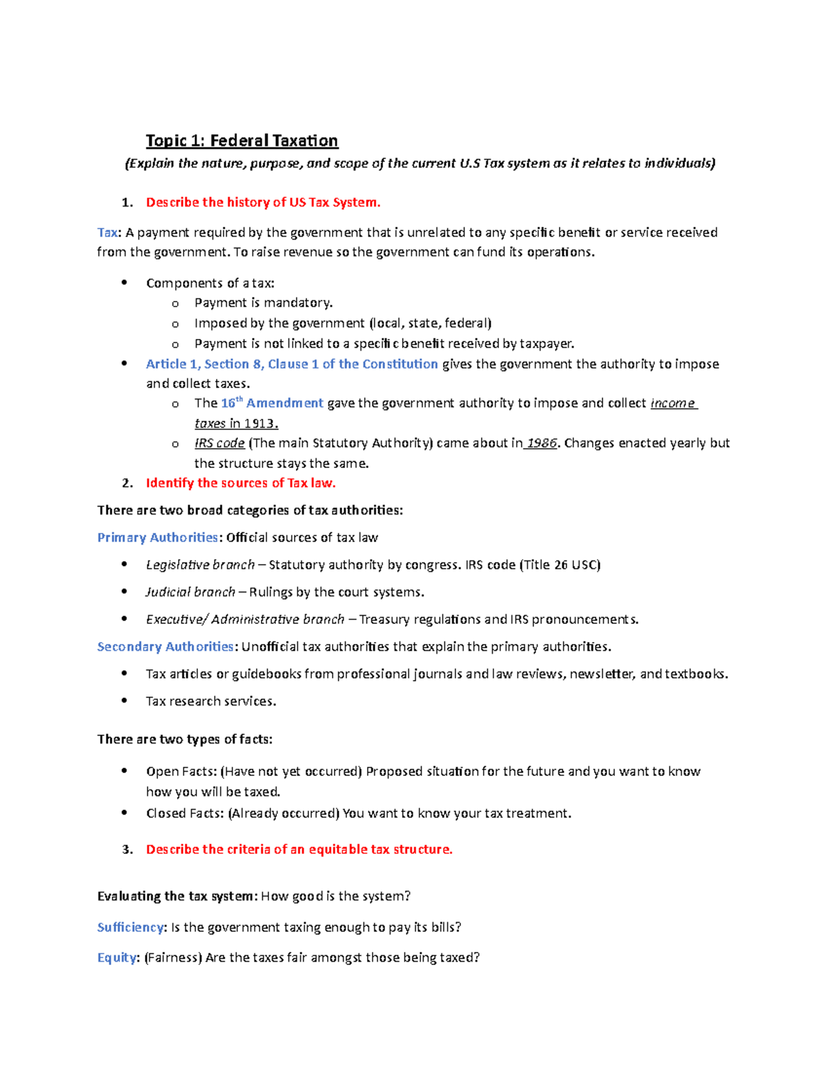 C237 Taxation 1 study guide - Topic 1: Federal Taxation (Explain the ...