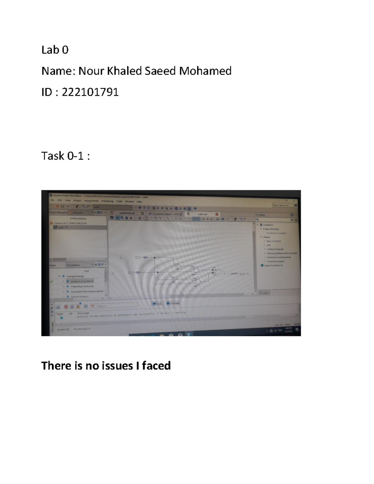 Lab 0 Digital design fundamental Lab 0 Name Nour Khaled Saeed