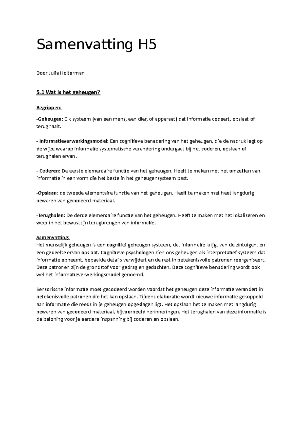 Samenvatting H5 Inleiding In De Psychologie Samenvatting H Door