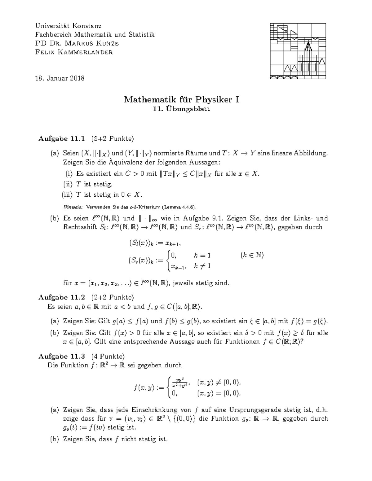 Mfp1 Blatt 11 Questions Mathematik Fur Physiker I Studocu