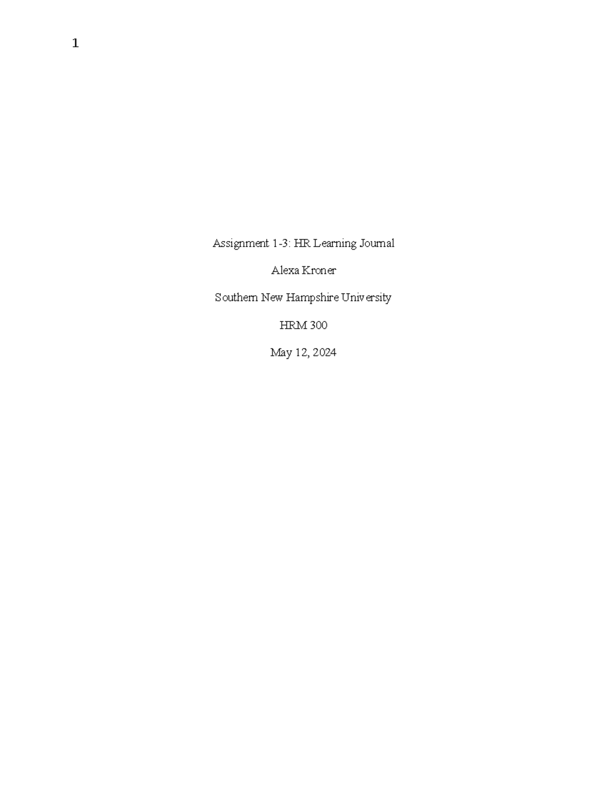 1-3 Assignment- HR Learning Journal - Assignment 1-3: HR Learning ...