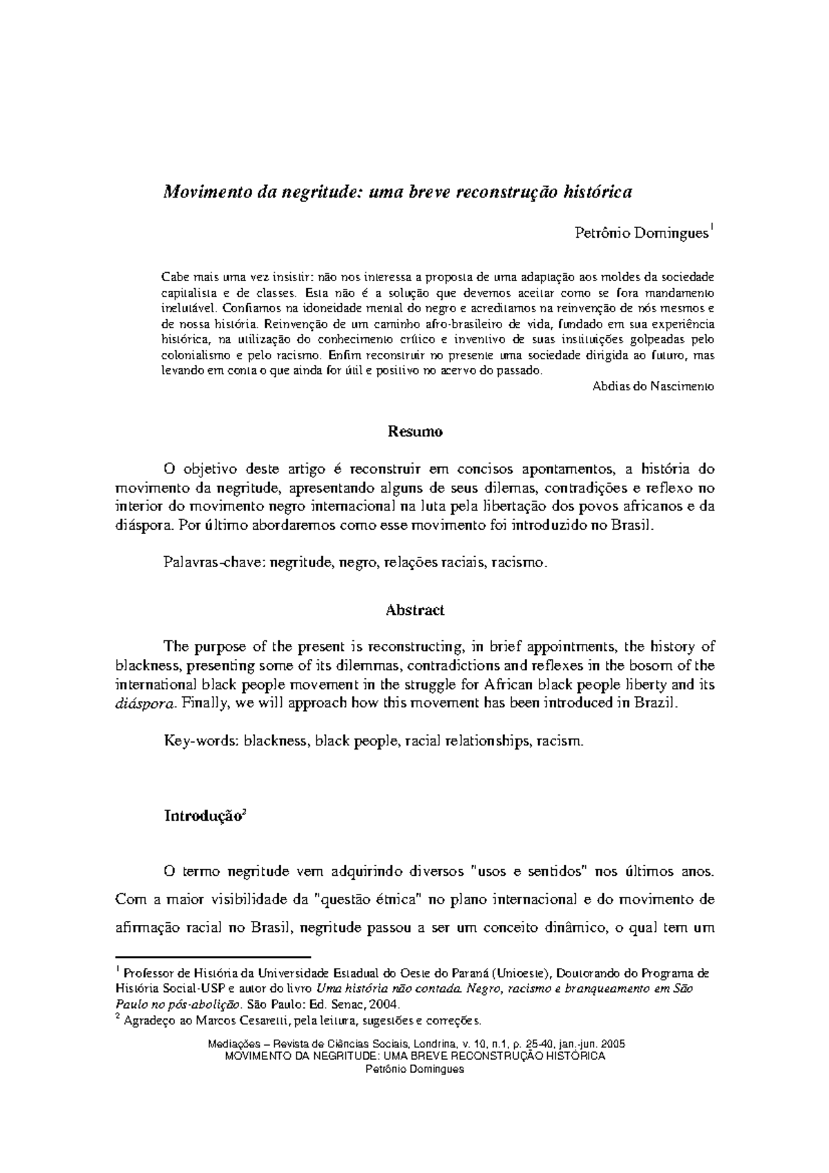 Racismo No Brasil - O Objetivo Deste Artigo é Reconstruir Em Concisos ...