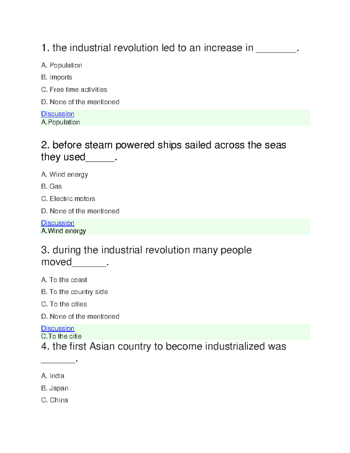 Soceital Global Impact MCQ 1. the industrial revolution led to an