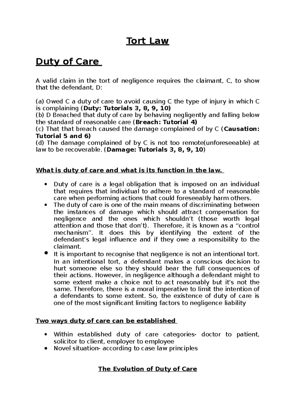 tort-law-tort-law-tort-law-duty-of-care-a-valid-claim-in-the-tort